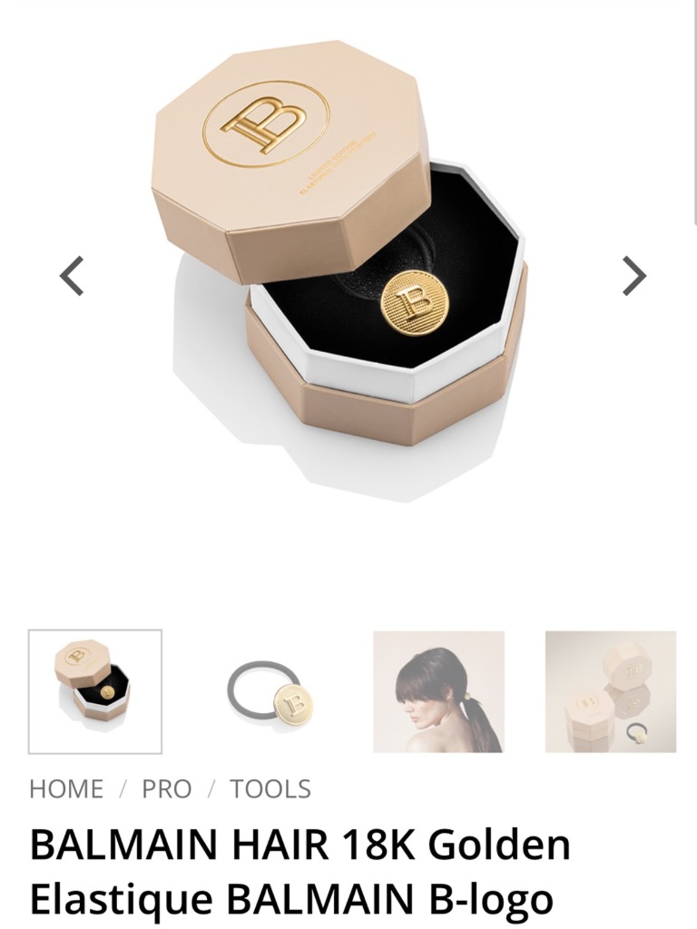 Balmain Black Hair Elastic with 18K Gold B-Logo Charm
